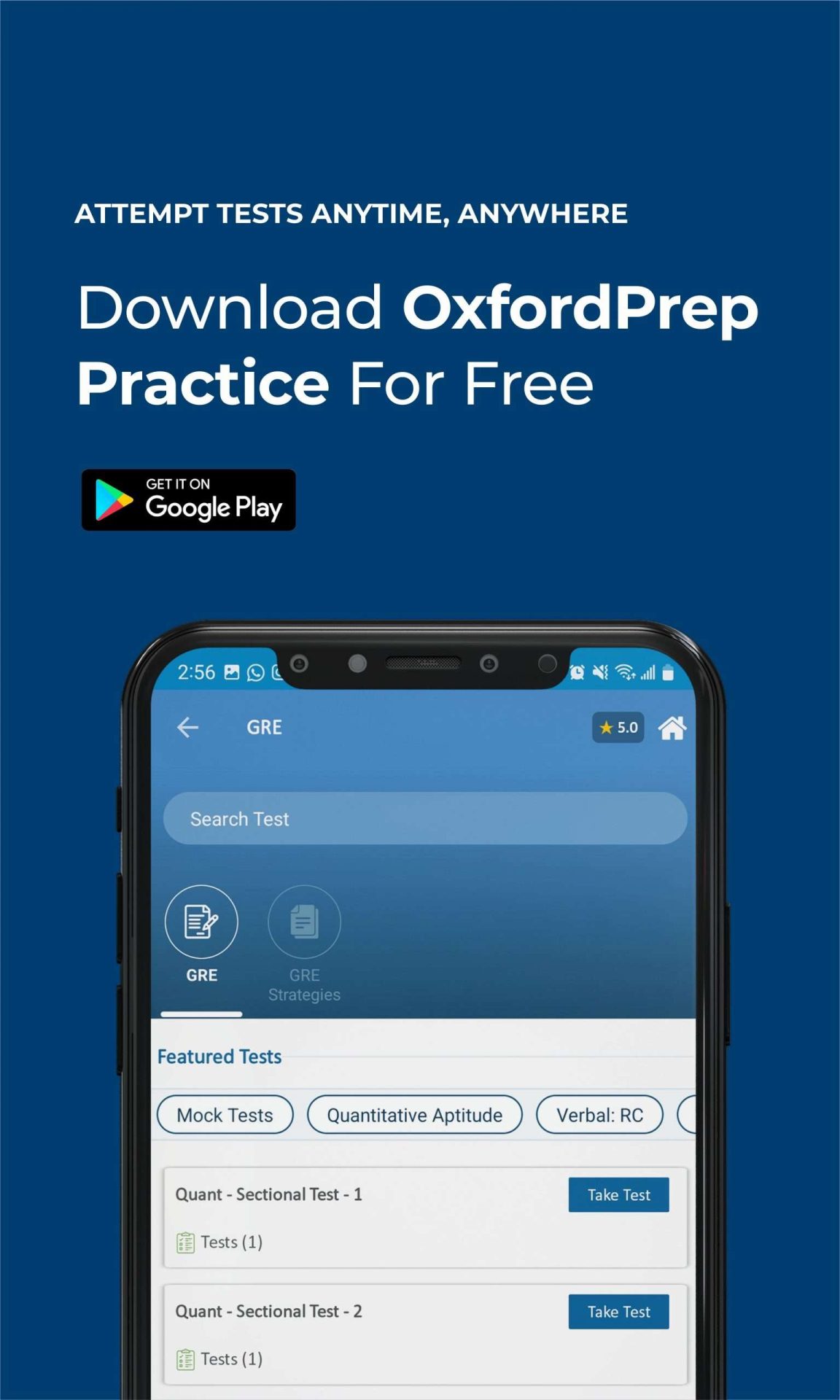 Mobile (1) A mobile phone screen displaying test sections of GRE practice test