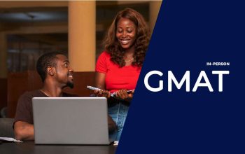 Two students interacting happily in their GMAT class